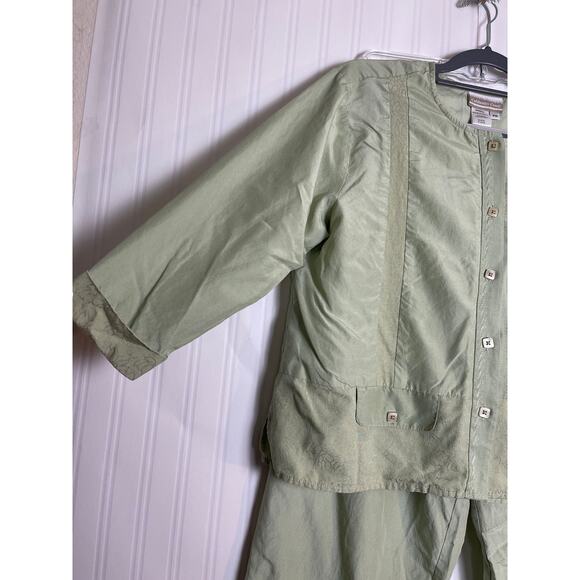 Coldwater Creek Silk Cotton Embroidered Pajama Set Women SP VTG Pistachio Green - Picture 3 of 14
